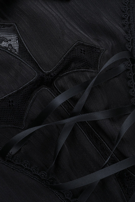 Cross Cutout Puff Sleeve Blouse