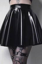 Shiny PU Pleated Gothic Skirt