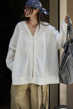 Ruffled Patchwork Long Sleeve Blouse