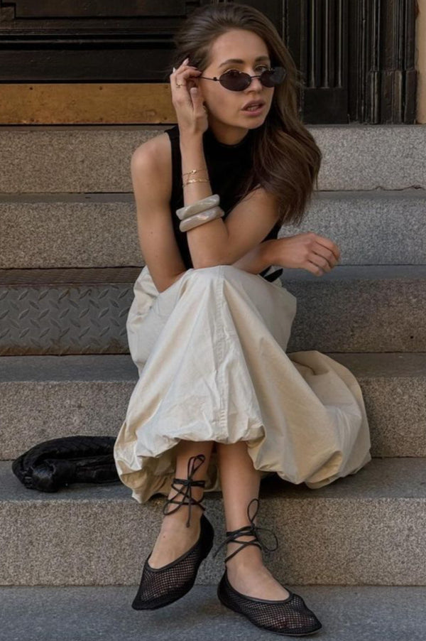 French Style Puff Skirt Spring Midi Skirt