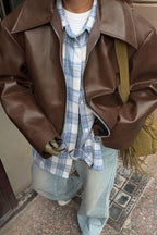 Brown Faux Leather Moto Jacket