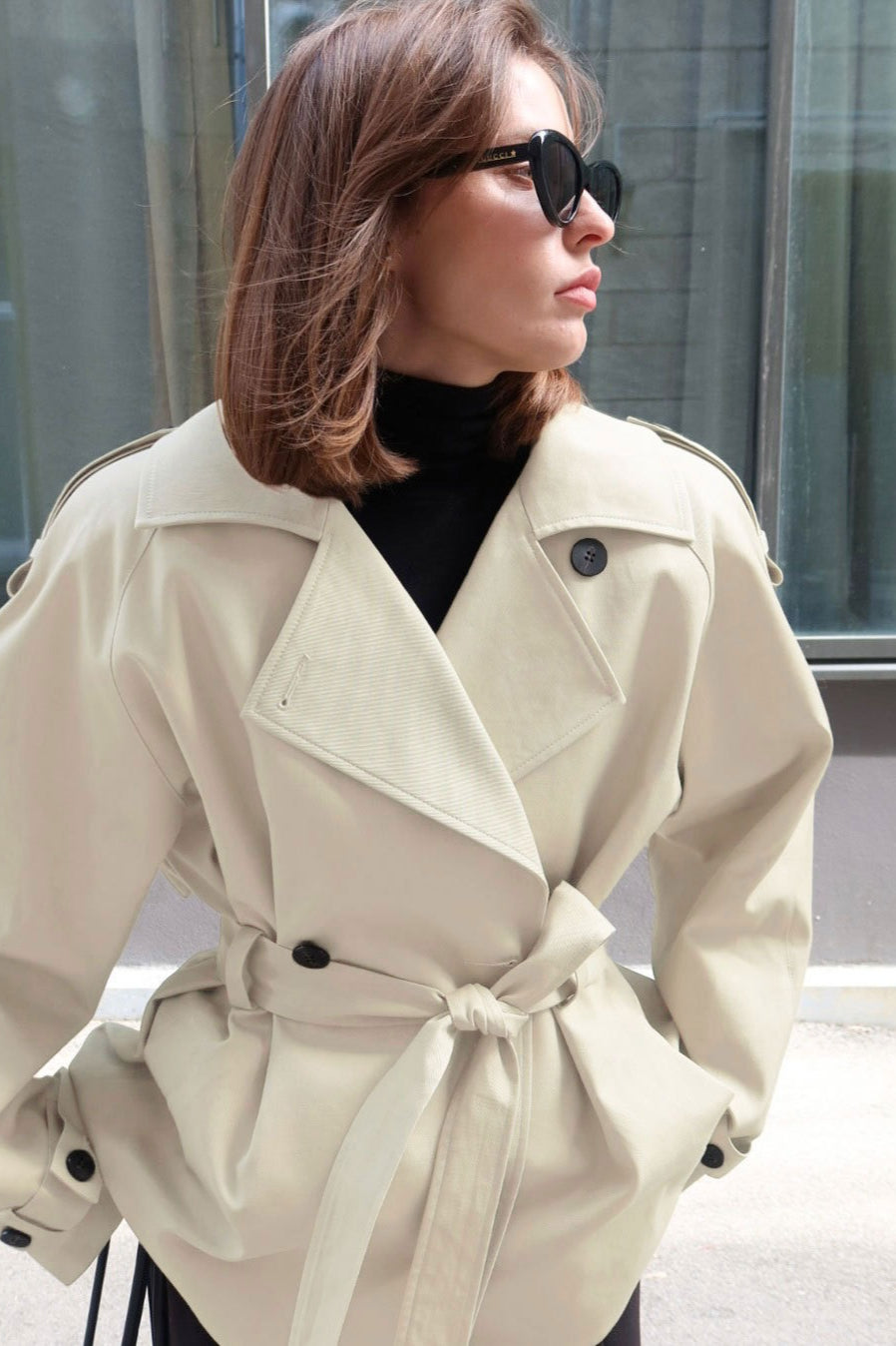 Belted Collared Loose Fit Jacket