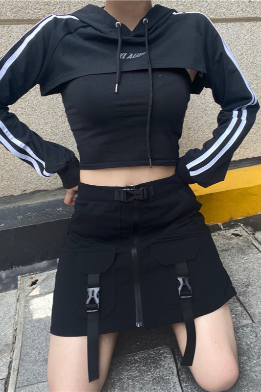 Black Cargo A-Line Mini Skirt