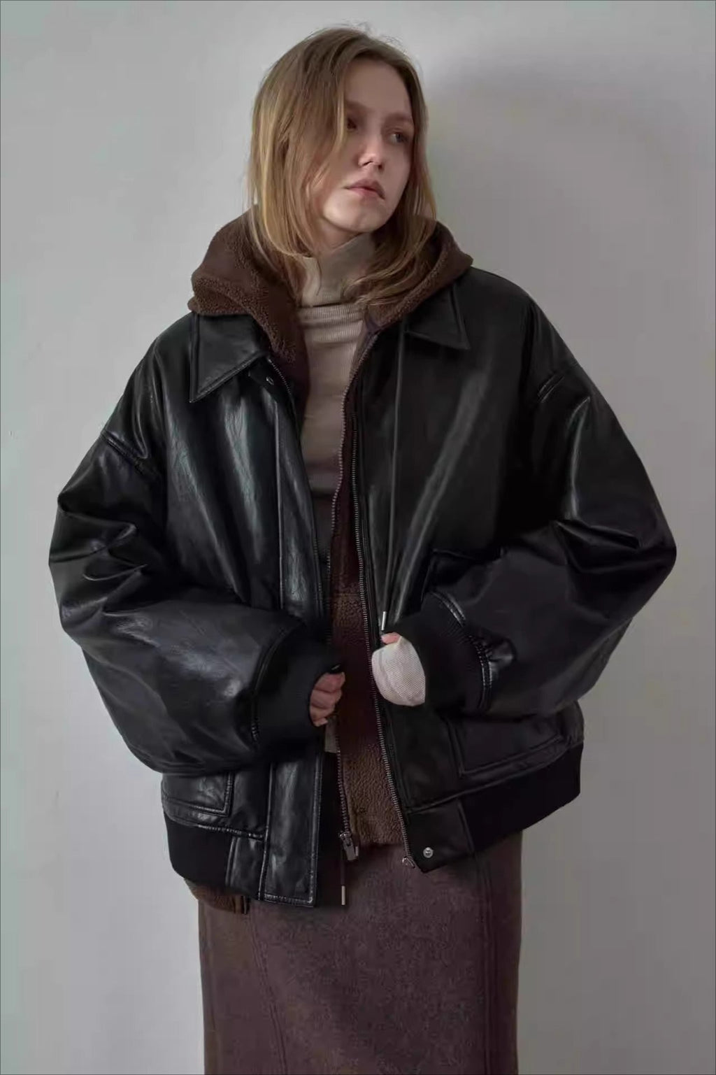 Spring Oversized Faux Leather Coat