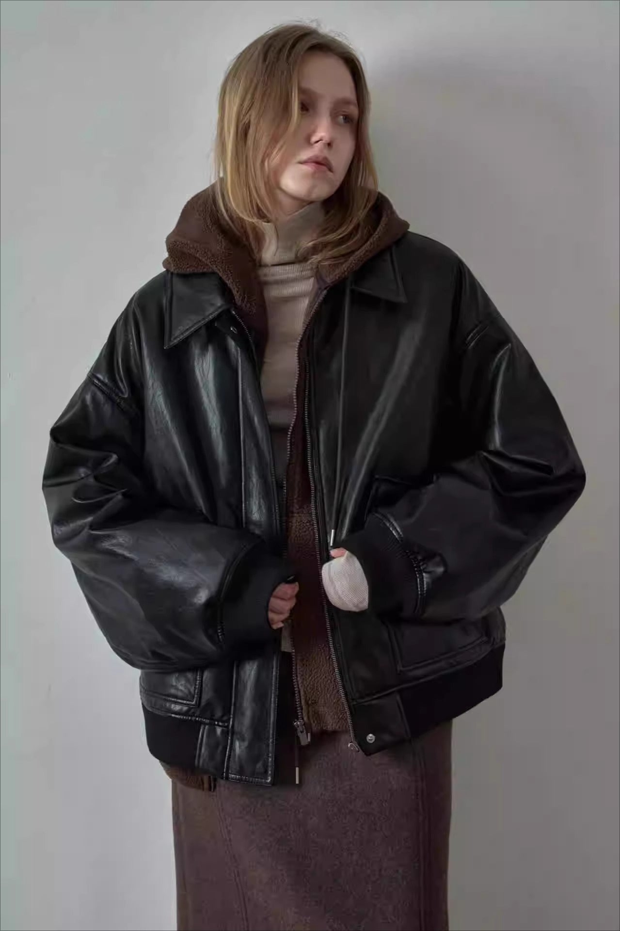 Spring Oversized Faux Leather Coat
