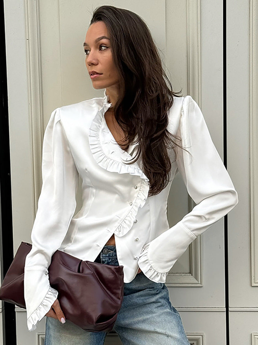 Ruffled Victorian Style Fitted Blouse