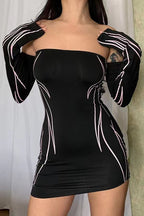 Color Block Off Shoulder Bodycon Mini Dress