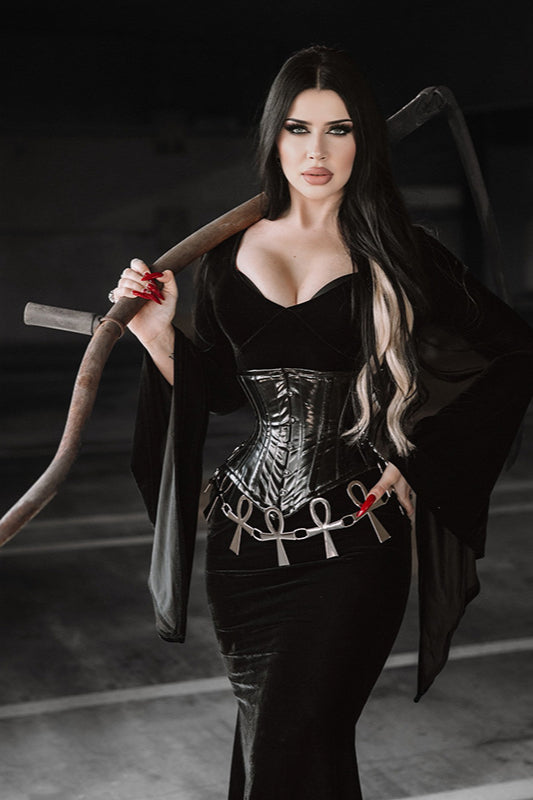 Velvet Gothic V-Neck Bell Sleeve Maxi Dress