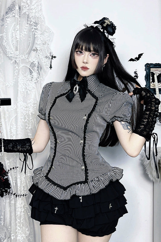 Gothic College Style Fitted Blouse