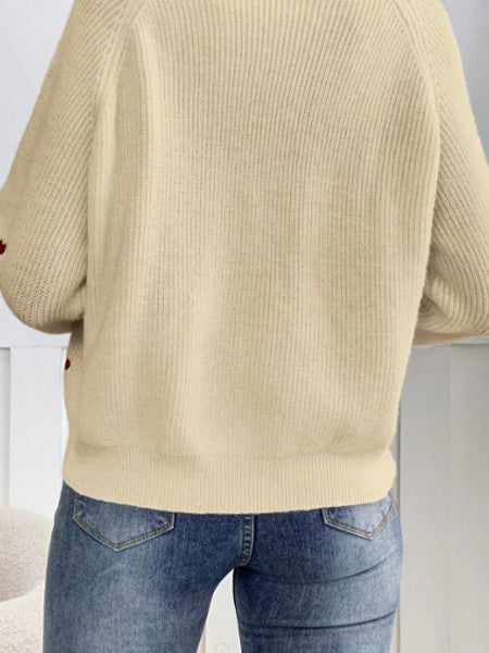 Heart Embroidery V-Neck Knit Cardigan