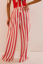 Beach Style Striped Drawstring Wide Leg Pants