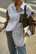 Street Style Leopard Stripe Casual Blouse