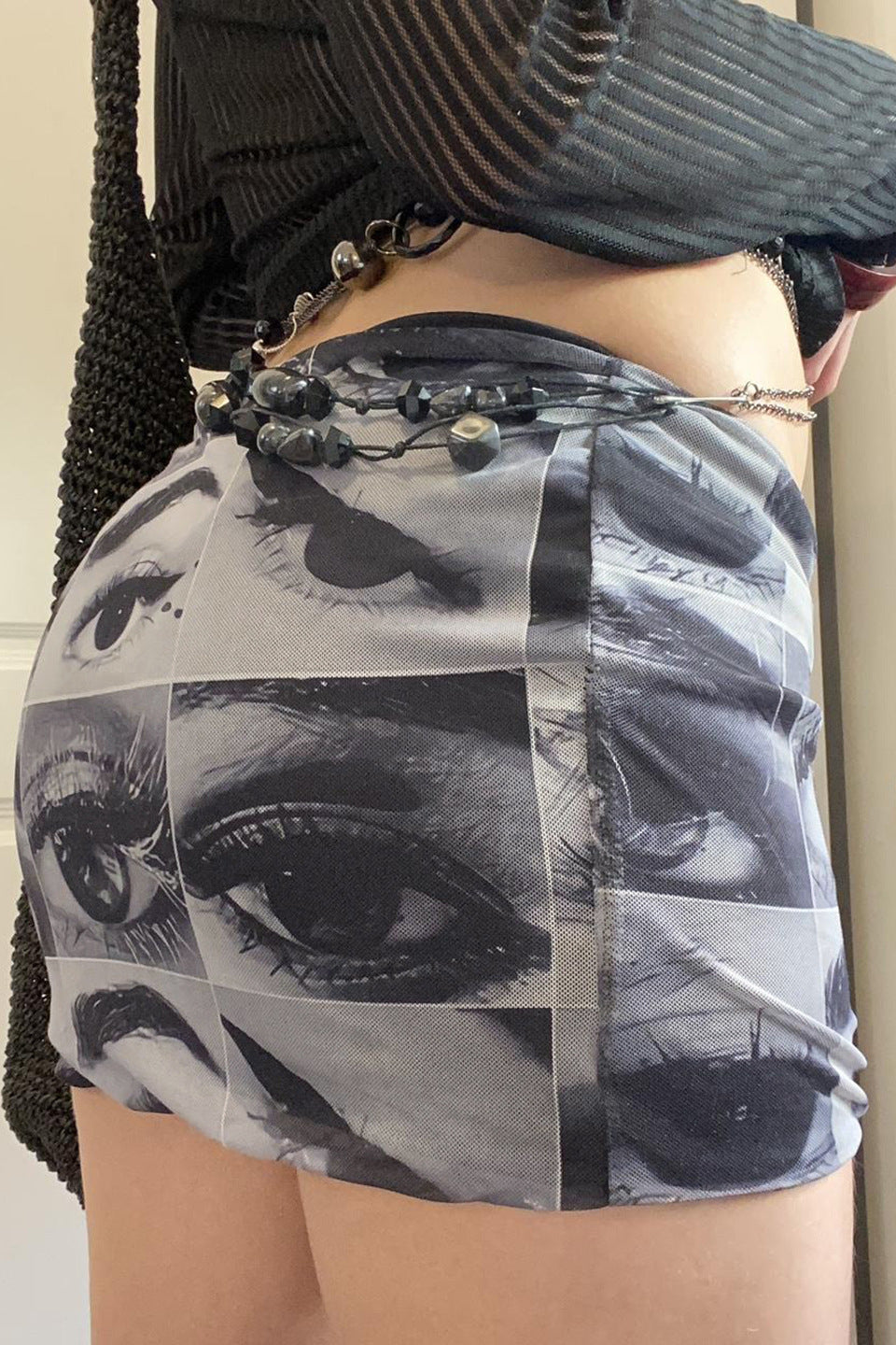 Y2K Mesh Patterned Slim Skirt