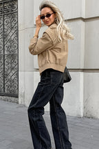 Khaki Biker Loose Fit Coat