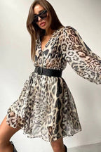 Chiffon Leopard Print Peter Pan Collar Mini Dress