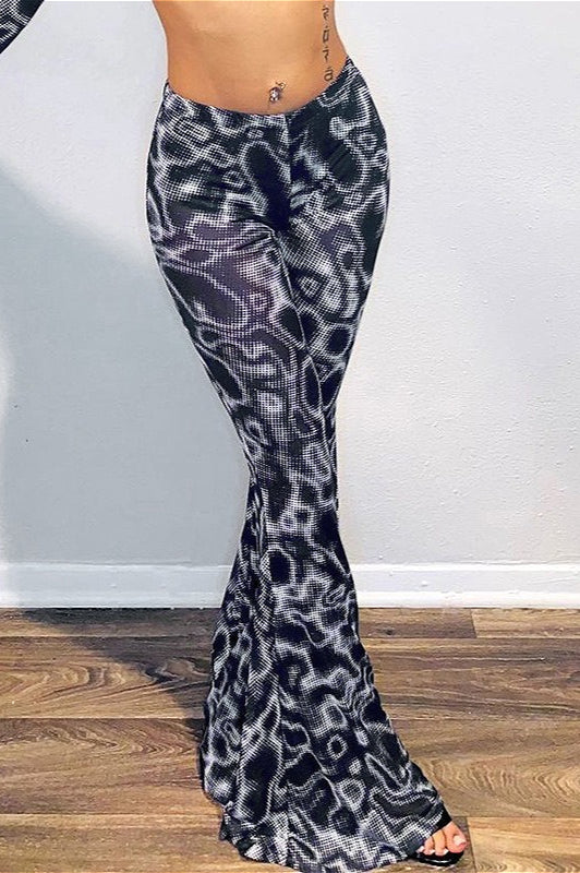 Floral High Waist Mesh Flare Pants