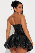 Off Shoulder PU Panel High Waist Mini Dress