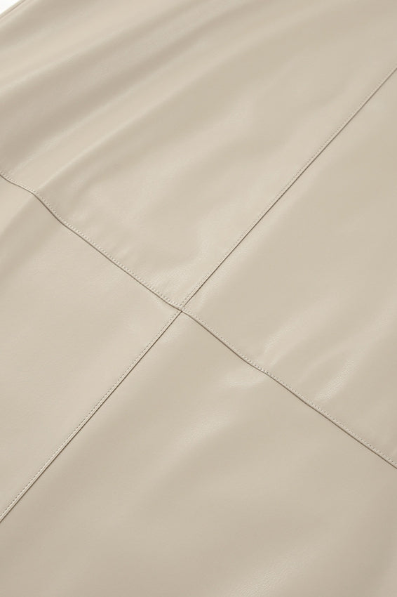 PU Leather High-Waisted Slit Midi Skirt