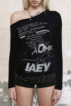 Off Shoulder Letter Print T-shirt