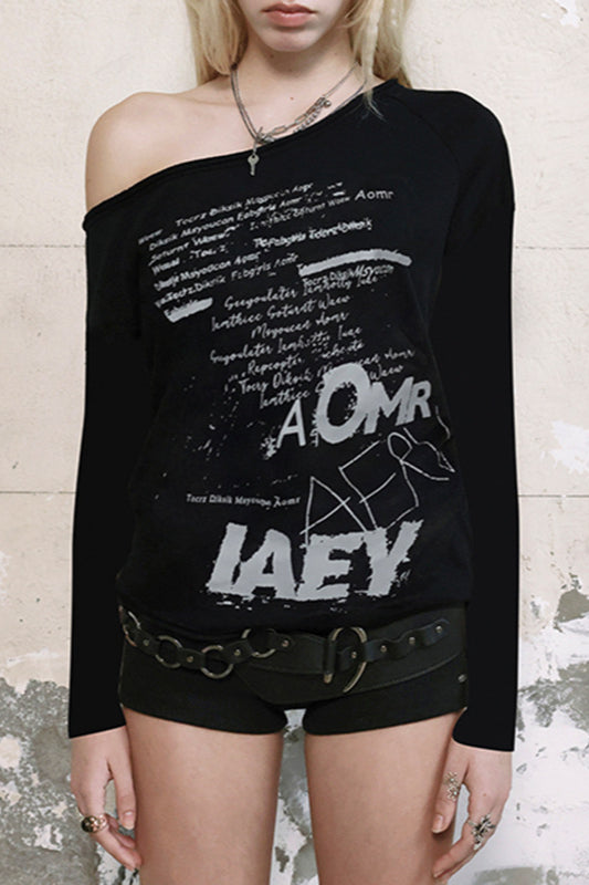 Off Shoulder Letter Print T-shirt