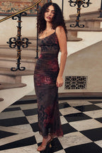 Halloween Retro Floral Print Split Bodycon Dress