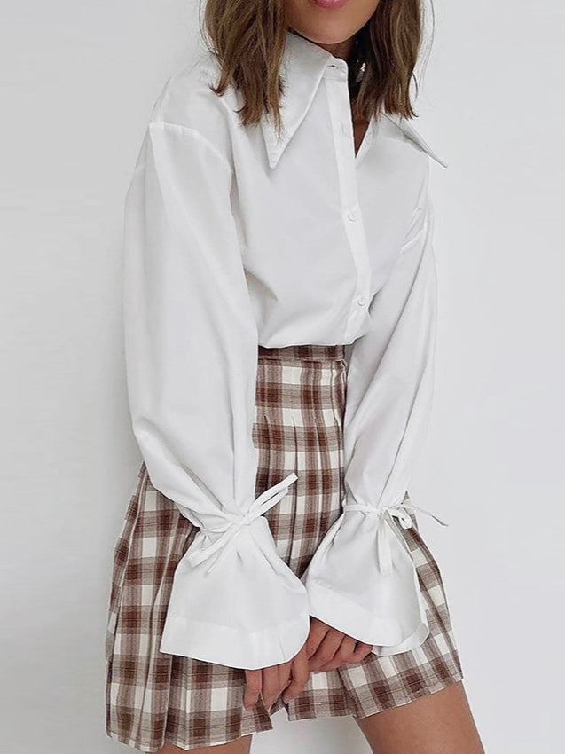 Bow Tie Long Sleeve White Blouse