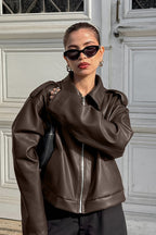 Retro Brown Leather Biker Jacket