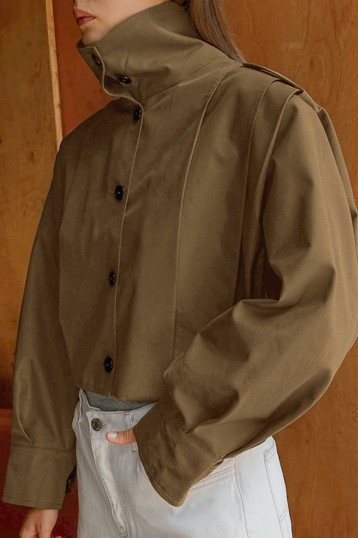 Pleated Collar Long Sleeve Jacket