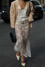 Sequin Lace Midi Skirt with Slit Skirt