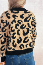 Cropped Animal Print Knit Cardigan