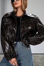 Vintage Leopard Trim PU Jacket