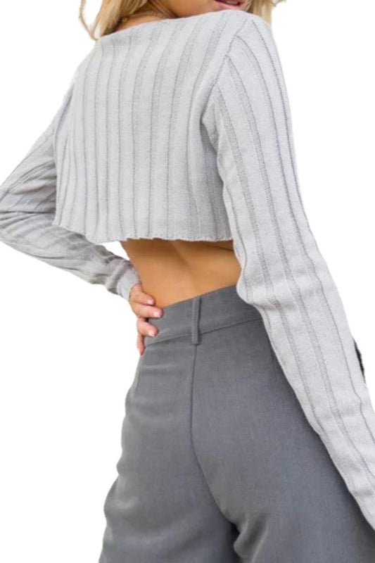 Solid Ribbed Cropped Knit Sweater