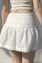 White Lace Trim Tiered Mini Skirt