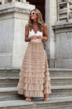 High Waist Mesh Tiered Skirt