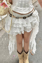 Lace Appliqué Asymmetrical Mini Skirt