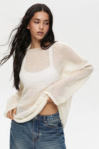 Hollow Out Bell Sleeve Knit Sweater