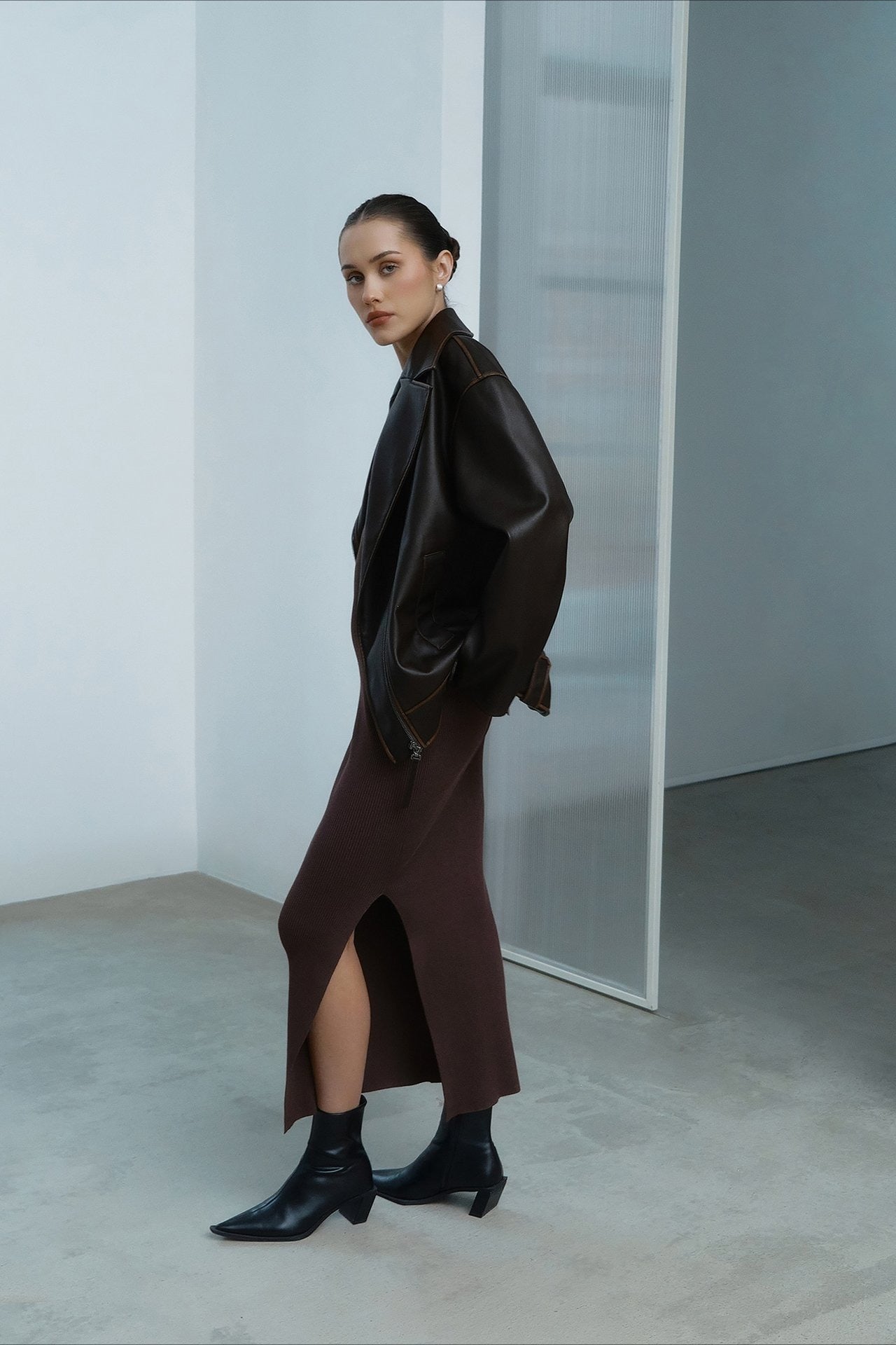 Fashion PU Leather Collar Jacket