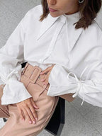 Bow Tie Long Sleeve White Blouse