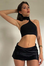Halter Neck Top High-Slit Skirt Two Pieces Set