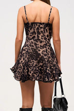 Lace Trim Leopard Cami Mini Dress