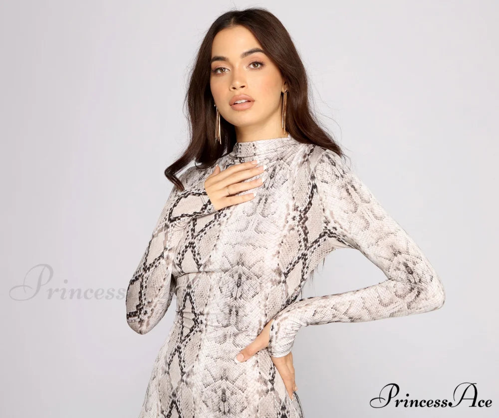 Babe Alert Snake Charming Print Mini Dress