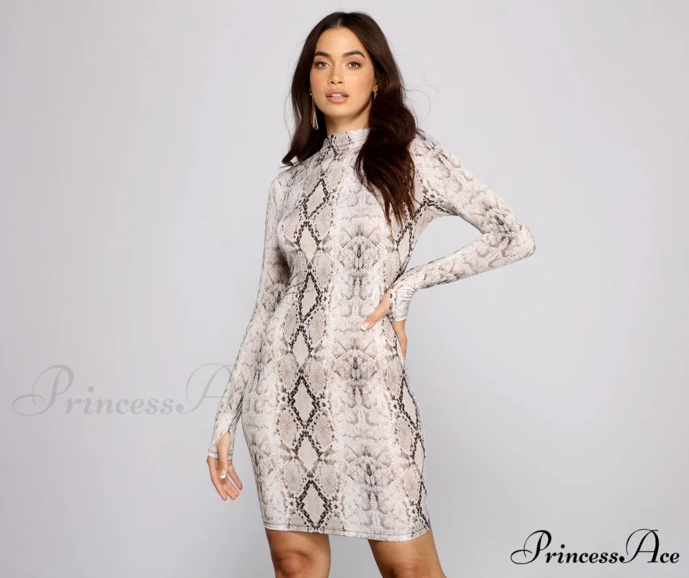 Babe Alert Snake Charming Print Mini Dress