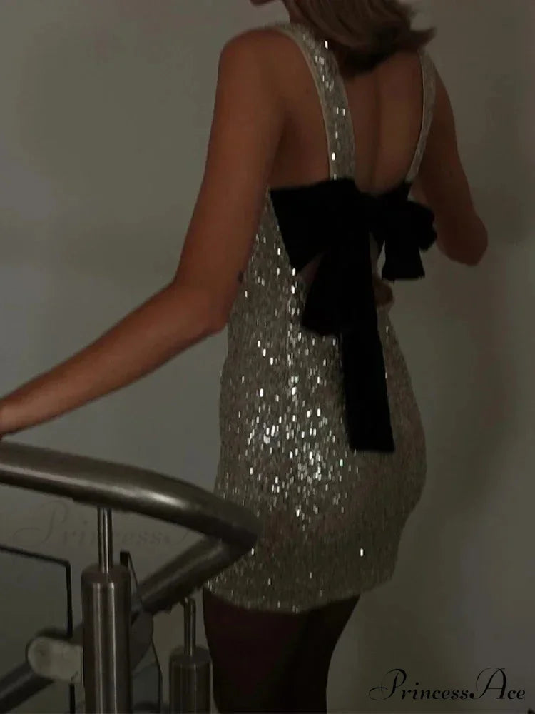 Back Bow Sequin A-line Party Dress