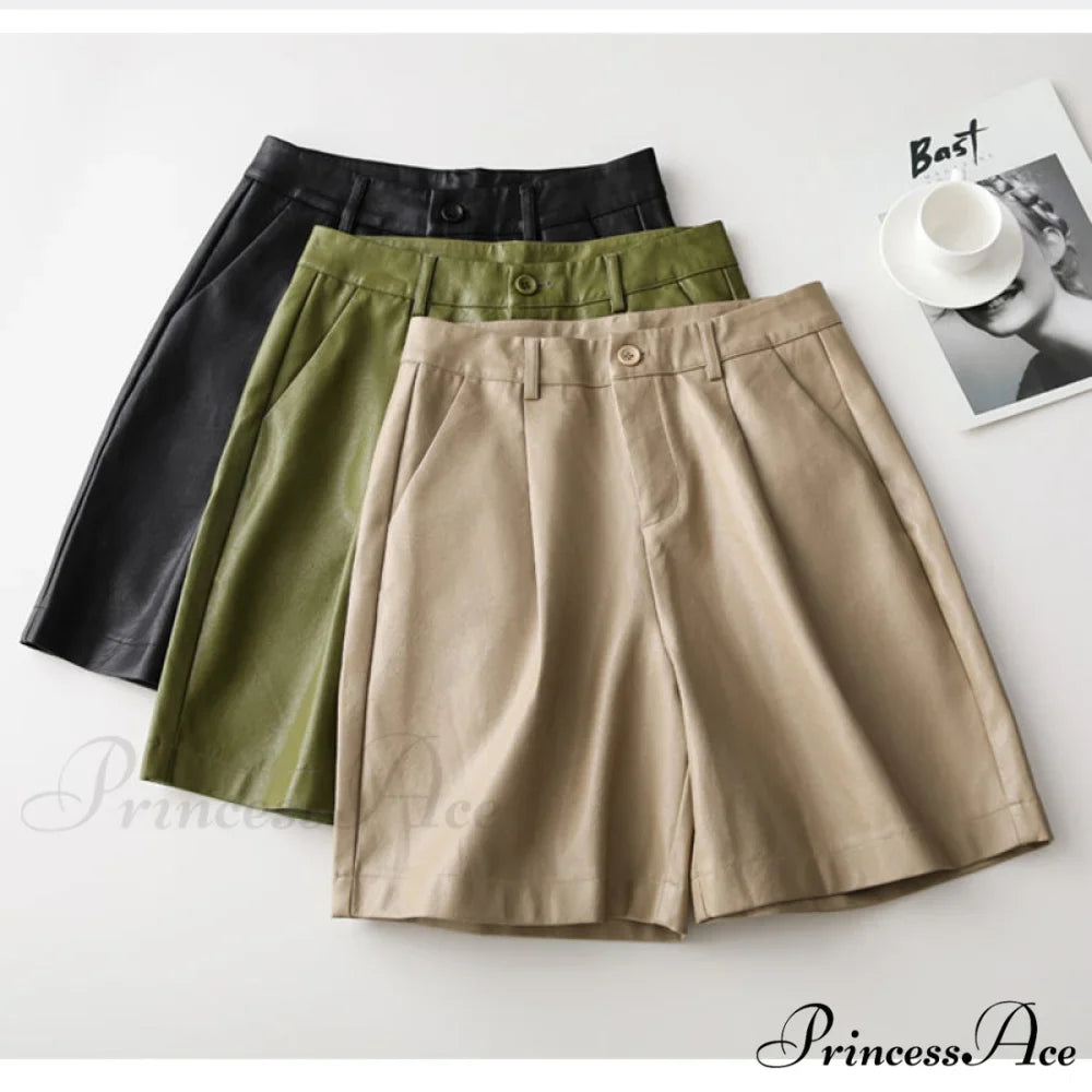 Back Buttons Fashion PU Leather Shorts