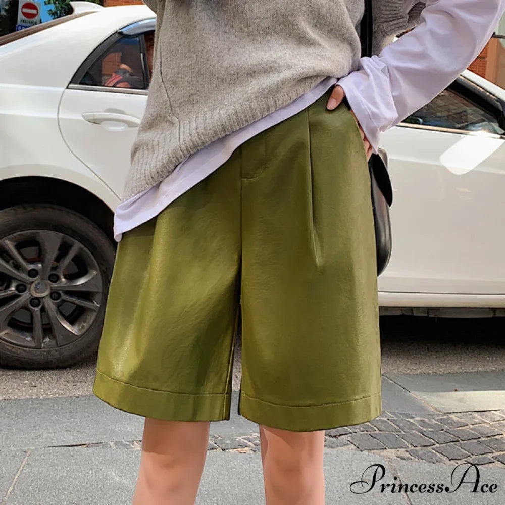 Back Buttons Fashion PU Leather Shorts