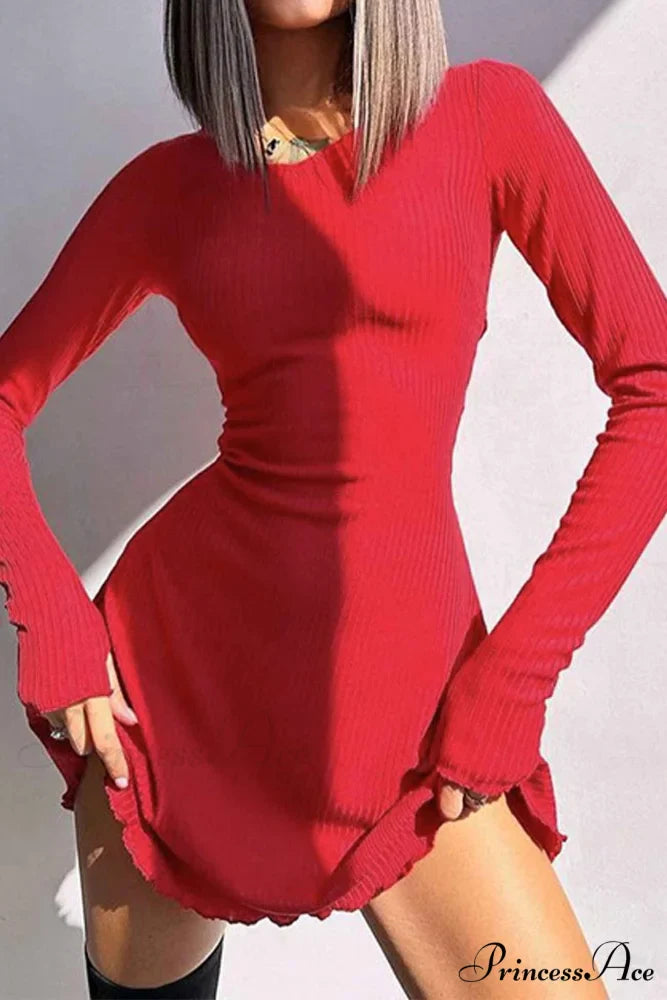 Back Strap Long Sleeve Mini Dress