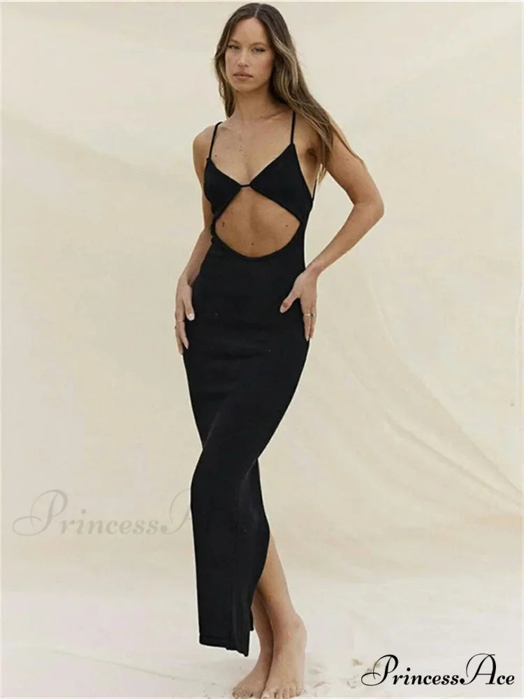 Backless Beach Elegant Party Sleeveless V Neck Cutout Mini Sun Sexy Split Wrap Maxi Dress