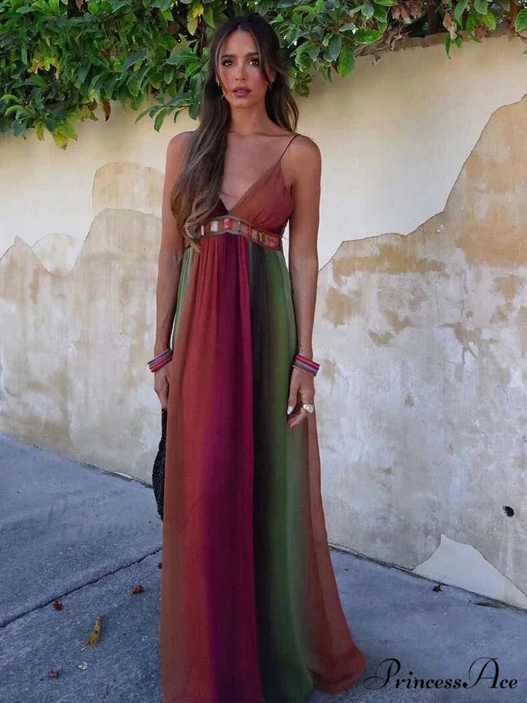 Backless Chiffon Beach Sling Maxi Dress