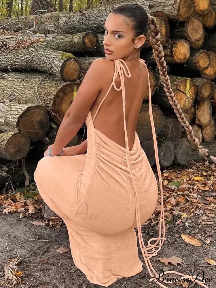 Backless Draped Maxi Dress