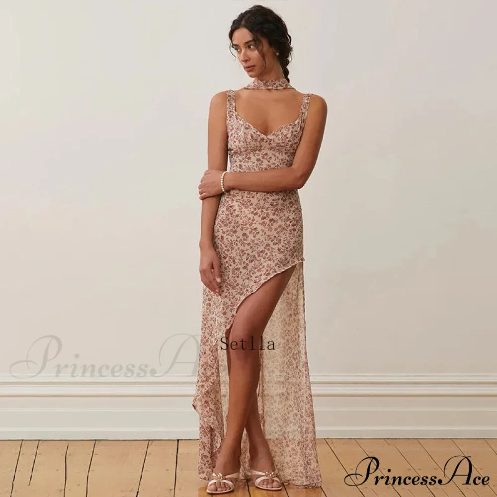 Backless Floral Print Birthday Vestido Maxi Dress